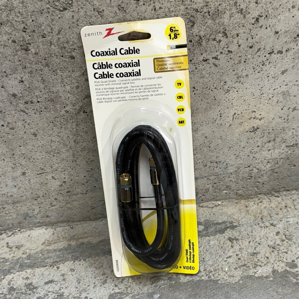 Zenith RG6 Coaxial Cable 6ft NOS Sealed TV Cable SAT VCR Antenna